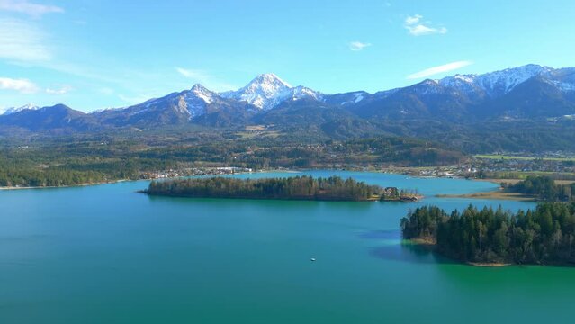 Beautiful Lake Faak in Austria also called Faaker See - aerial view - travel photography