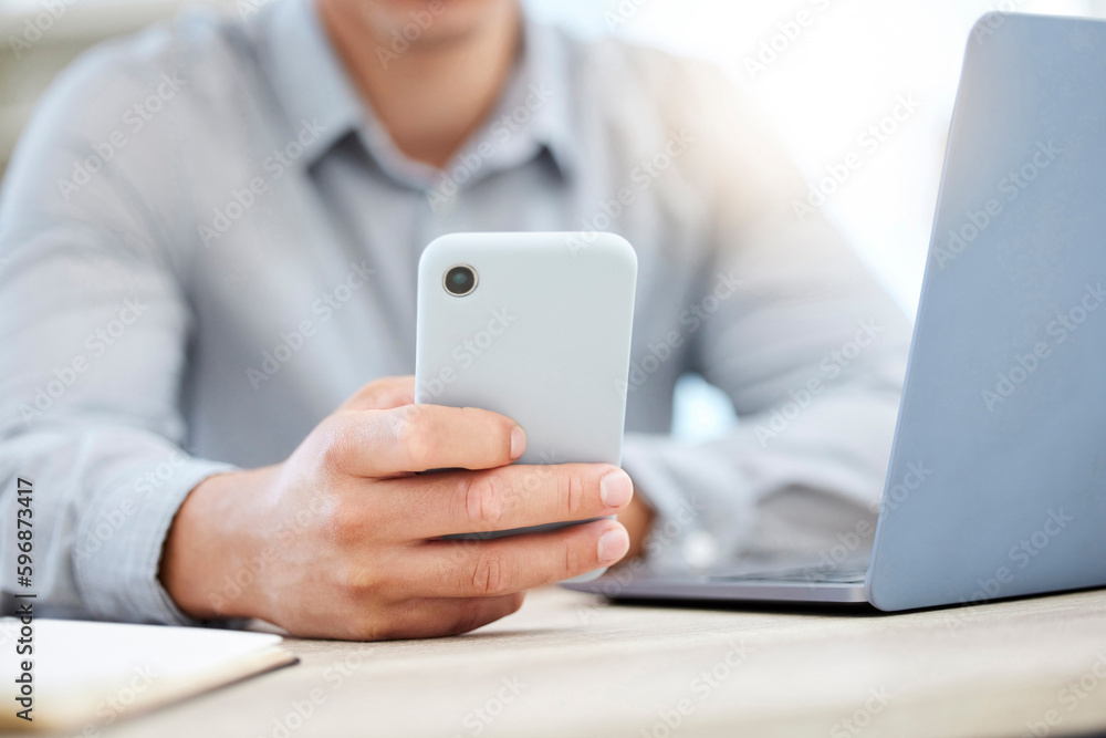 Poster For instant connections that take you further. Closeup shot of an unrecognisable businessman using a cellphone while working in an office.