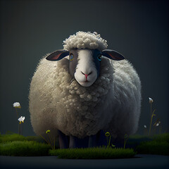Sheep on the prairie in the evening. 3d rendering