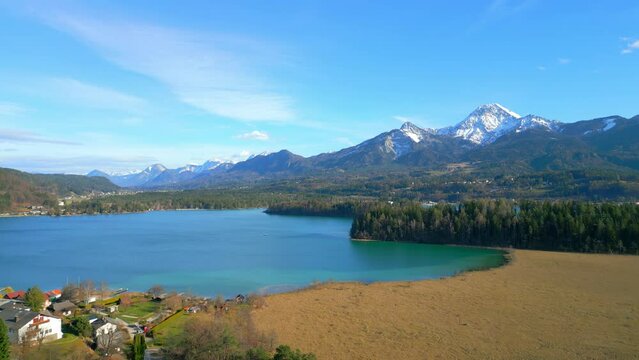 Beautiful Lake Faak in Austria also called Faaker See - aerial view - travel photography