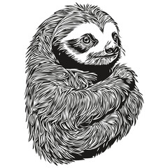 Hand drawn cartoon Sloth, vector vintage illustration Sloths © Сергей Тарасюк