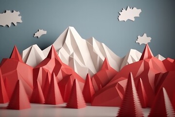 Canadian Landscape | Paper Craft | Red and White | Mountains | Created With Generative AI