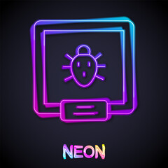 Glowing neon line Colorado beetle icon isolated on black background. Vector