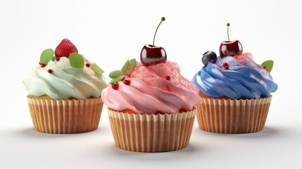 colorful cupcakes isolated on white background, generative ai