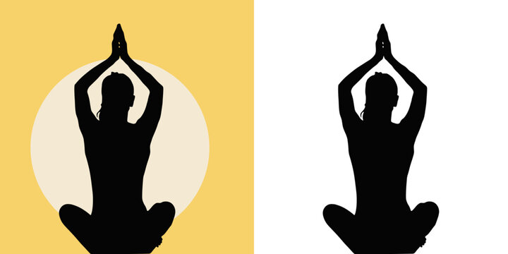 silhouette of a person set of pictures of a girl meditating on the background of the sunset yoga vector