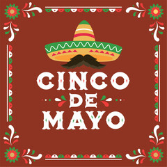 Red Cinco de mayo celebration poster with traditional hat Vector