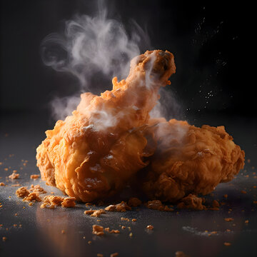 Fried chicken on a black background with splashes of water.