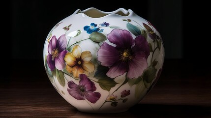 Hand painted porcelain vase with blooms pattern. AI generated