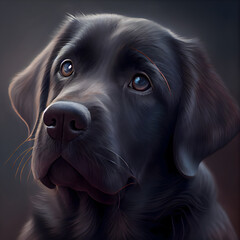 Digital painting of a labrador retriever dog on dark background.