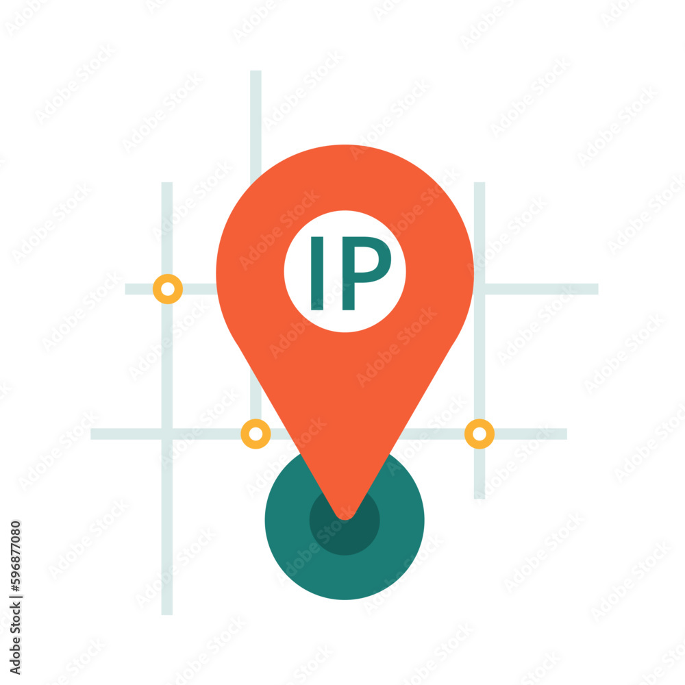 Poster ip address point locator, online privacy and anonymity. vector illustration symbol element for web d