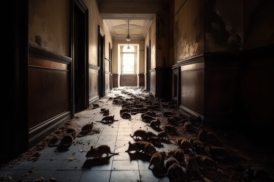 abandoned dark corridor infested with rats generative ai	