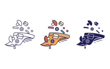 Fototapeta premium Outlinedmushroom black olives pizza slice vector icon