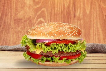 Tasty Chicken burger with cheese and meat, fast food