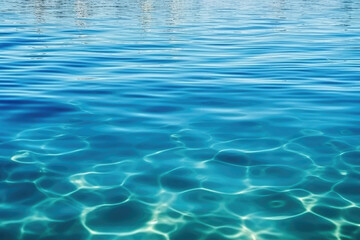 Fototapeta premium Beautiful light reflections in a crystal clear transparent water surface in a blue hue is a beautiful background image with space for text