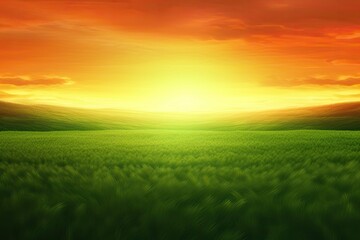 serene green field with a stunning sunset in the background. Generative AI