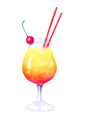 Sex on the beach coctail watercolor illustration