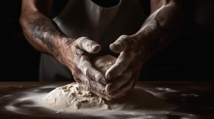 Fototapeta premium Hands of a baker kneading dough
