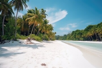Palm trees on a white sandy beach - Generative AI
