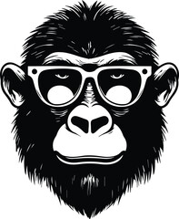 Baboon In Sunglasses Logo Monochrome Design Style
