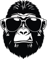 Baboon In Sunglasses Logo Monochrome Design Style
