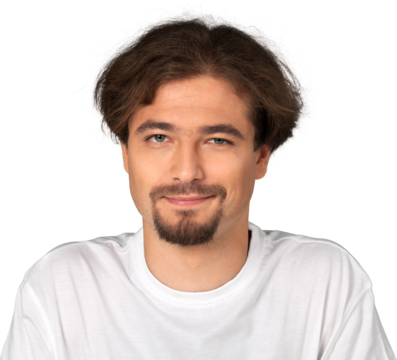 man with curly hair and beard - Powered by Adobe