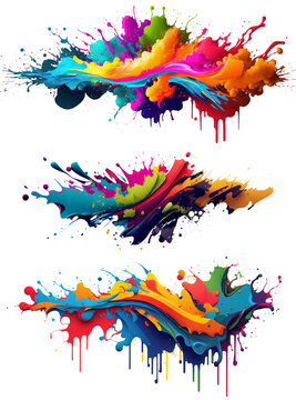 Set of colorful paint 3d splash. Isolated element on the transparent background. Generative AI. High quality Illustration.