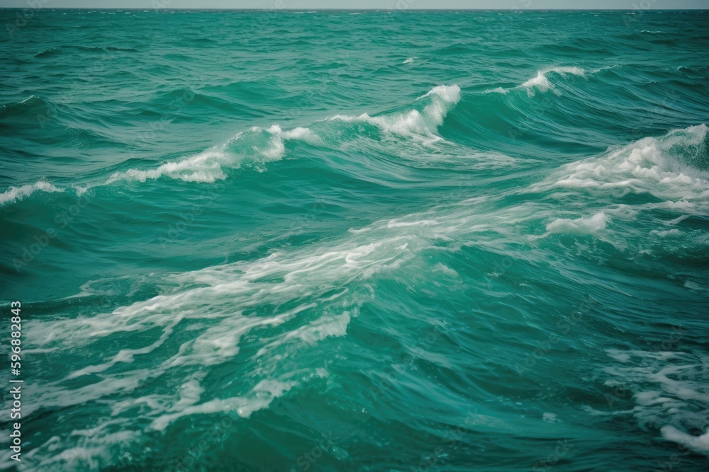 Poster stormy ocean with waves crashing against rocks. generative ai