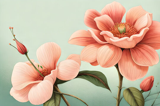 A romantic and sentimental background or greeting card with a floral or a botanical design