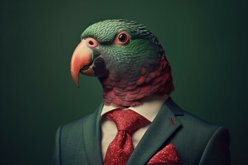 Anthropomorphic bird dressed in a suit like a businessman. business concept. AI generated, human enhanced