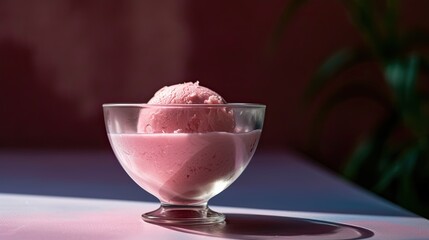 Ice cold sorbet dessert in a clear Ice cream dish on a hot summer day, room for copy- Generative AI 