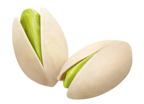 Two delicious pistachios cut out
