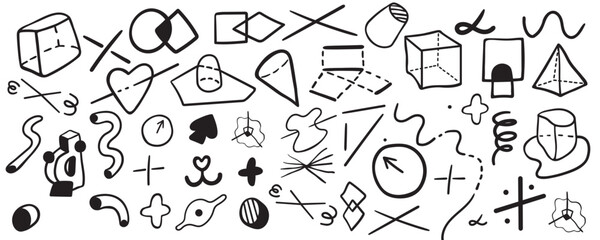 set of geometric linear illustrations in vector.objects in doodle style. geometric shapes,lines,points in space.Abstract shapes for design use.Collection for backgrounds and wallpapers.