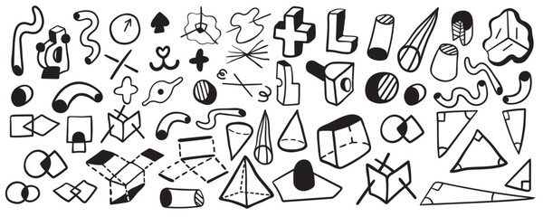 set of geometric linear illustrations in vector.objects in doodle style. geometric shapes,lines,points in space.Abstract shapes for design use.Collection for backgrounds and wallpapers.Series of vecto