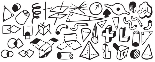 set of geometric linear illustrations in vector.objects in doodle style. geometric shapes,lines,points in space.Abstract shapes for design use.Collection for backgrounds and wallpapers.Series of vecto