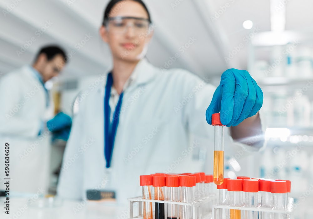 Aufkleber Undertaking a new controlled trial. Closeup shot of an unrecognisable scientist working with samples in a lab.