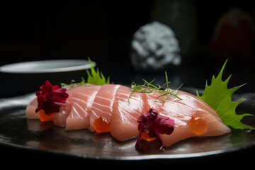 A plate of kingfish sashimi generative AI