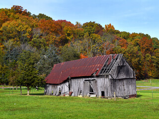 Appalachian Barn With Damaged Roof and Side