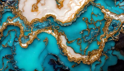 Luxurious fluid art. Divorces and waves, mixing colors. Abstract liquid fluid art background. Contemporary Artwork with Marble Swirls and Agate Ripples. Abstract Alcohol Ink Background. Generative AI