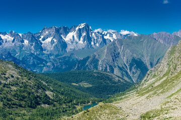 Beautiful view of the Alps and the Mont Blanc between Italy and  France