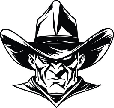 Cowboy Mascot Logo Monochrome Design Style
