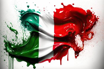 Artistic interpretation of the flag of Mexico, with liquid and splattered paint. Ai generated.