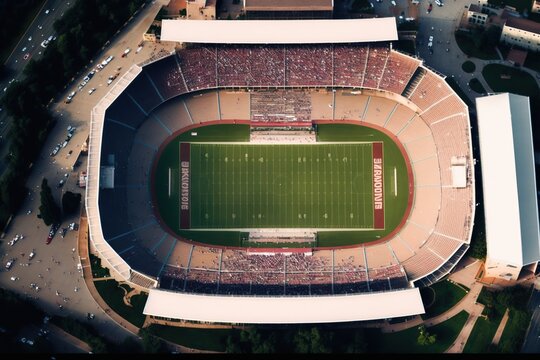 Aerial aerial view of an American football sports stadium. Ai generated.