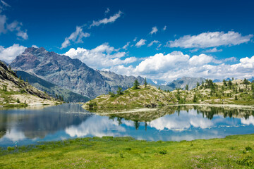 Fototapeta na wymiar Beautiful lake in the Valley of Mount Avic, Aosta Valley, Italy