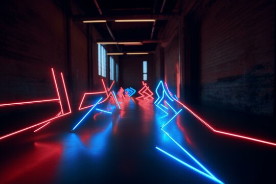 Neon Future Vibe With Red And Blue Arrows. Generative AI