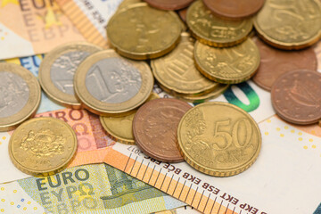 euro banknotes and coins top view 7