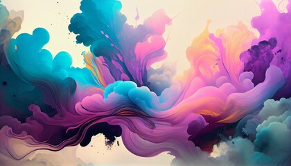 Whimsical Ink Clouds: Ethereal Dance of Suspended Ink in Water, Graceful Swirls & Merging Hues, Delicate Textures, Ideal Eye-Catching Wallpaper, High-Resolution 8K Abstract Art. Generative AI.