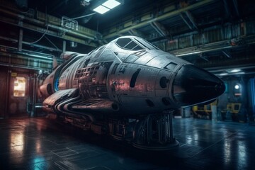 A space shuttle of the future with a cyberpunk aesthetic. Generative AI
