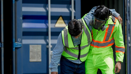 Worker in protective suit against hazardous gas. Health care worker.