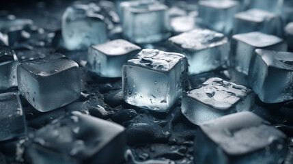 Crystal clear ice cubes as background generative ai