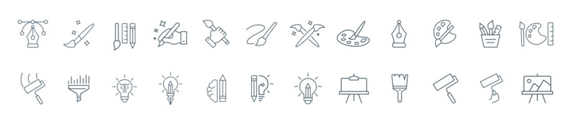 Art icon, Creativity, and paint icon set line art vector 